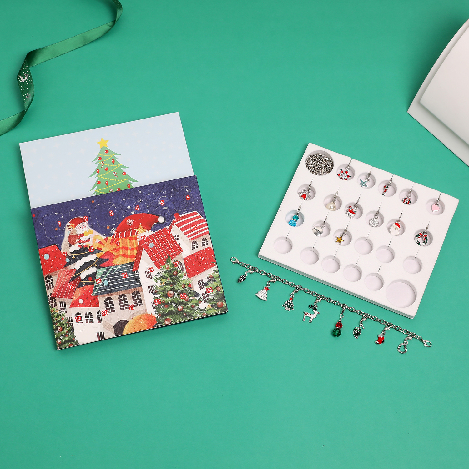 Amazon Christmas Ornaments Countdown Calendar Gift Suit DIY Pendant Cartoon Christmas Bracelet Necklace Gift