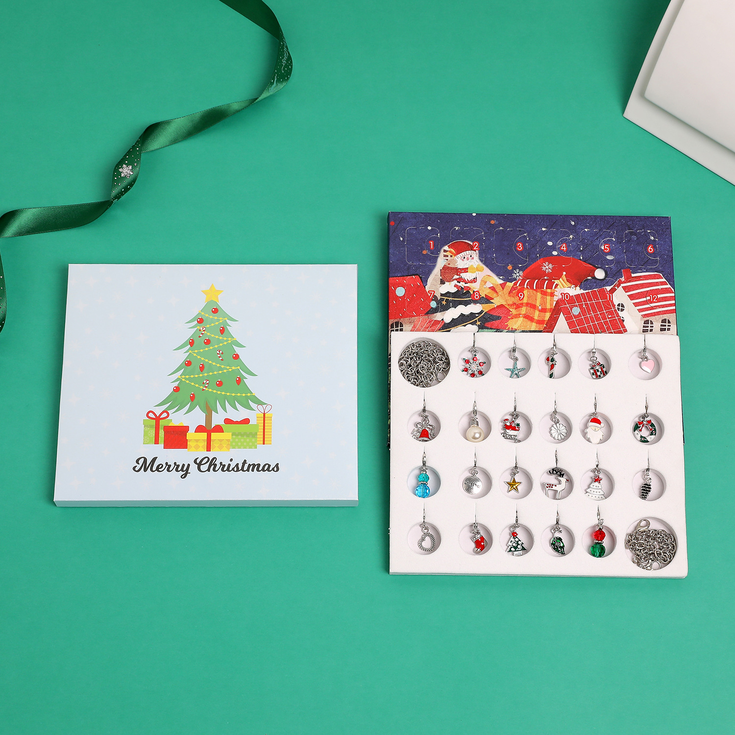 Amazon Christmas Ornaments Countdown Calendar Gift Suit DIY Pendant Cartoon Christmas Bracelet Necklace Gift