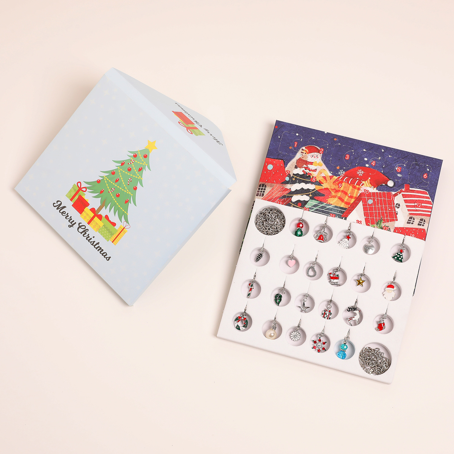 Amazon Christmas Ornaments Countdown Calendar Gift Suit DIY Pendant Cartoon Christmas Bracelet Necklace Gift