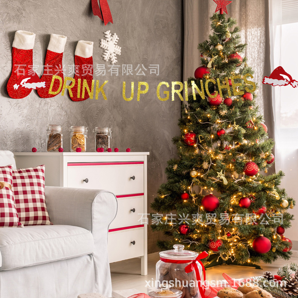 Christmas Hanging Flag Products Accessories Pendant Christmas Hat Gold Leaf Hanging Flag DRINK UP GRINCHES Christmas Hanging Flag Products Accessories Pendant Christmas Hat Gold Leaf Hanging Flag DRINK UP GRINCHES