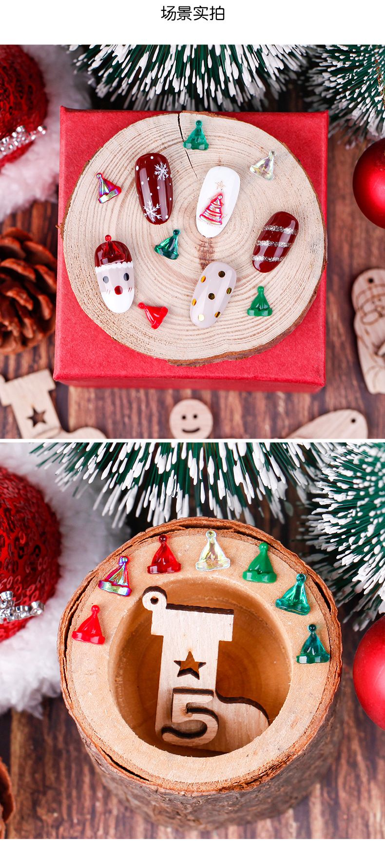 Korean Style Minimalist Christmas Nail Stickers Decoration High Quality Resin Cute Girly Heart Christmas Hat Manicure Jewelry Stickers