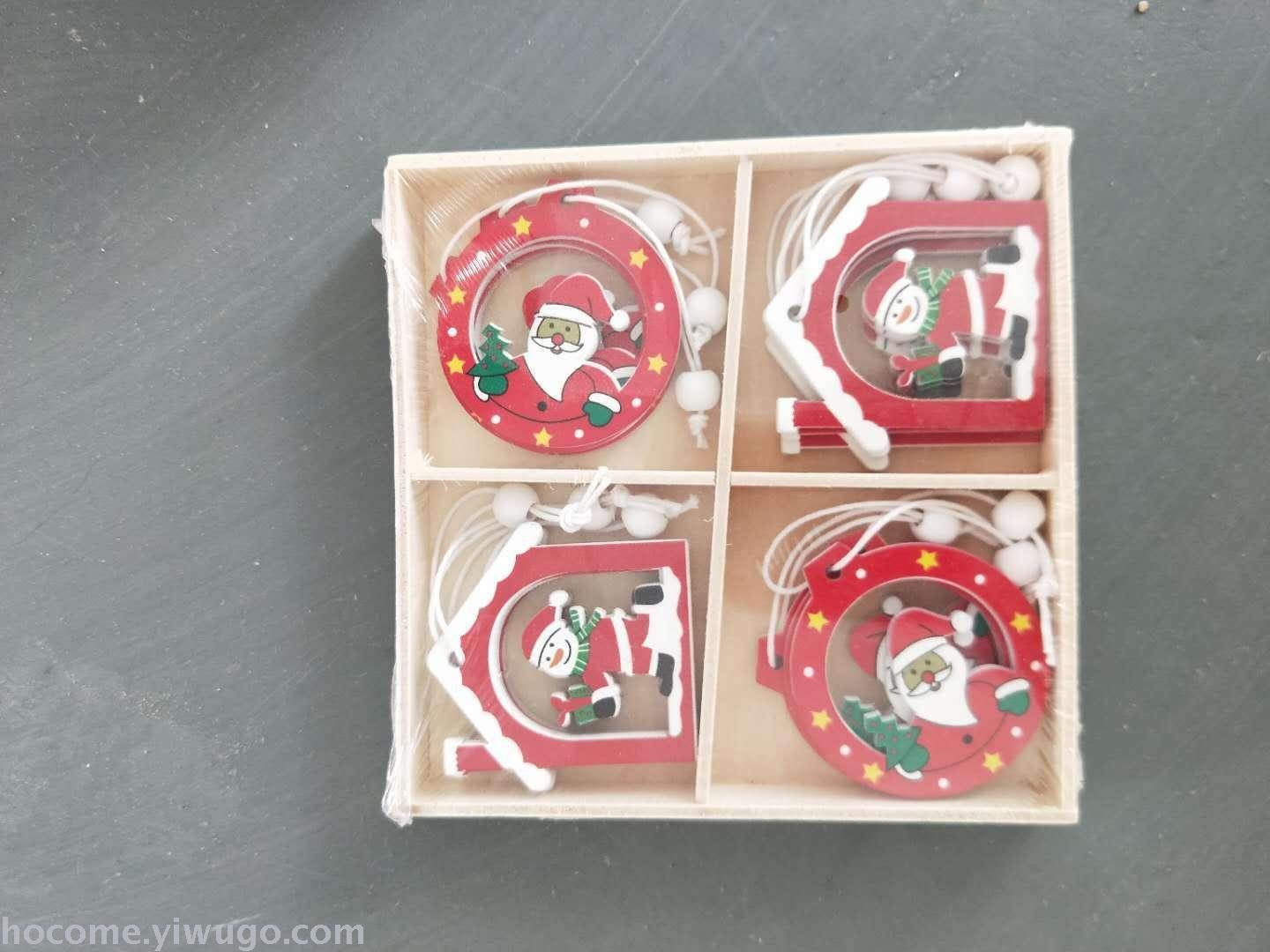 Christmas decorations box wooden Christmas ornaments Snowflake Christmas tree elk ornaments wood crafts