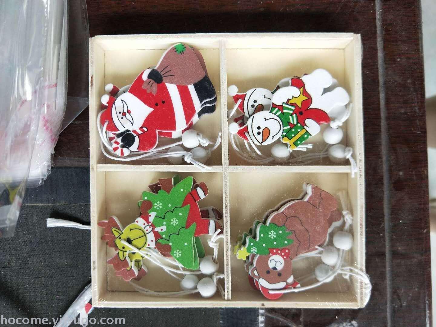 Christmas decorations box wooden Christmas ornaments Snowflake Christmas tree elk ornaments wood crafts