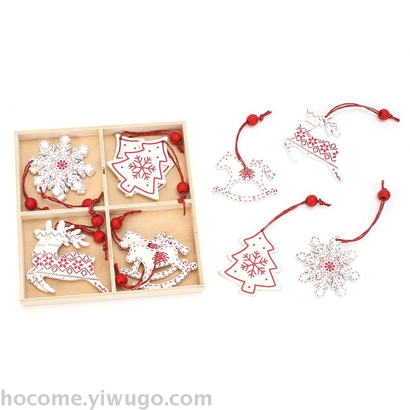 Christmas decorations box wooden Christmas ornaments Snowflake Christmas tree elk ornaments wood crafts