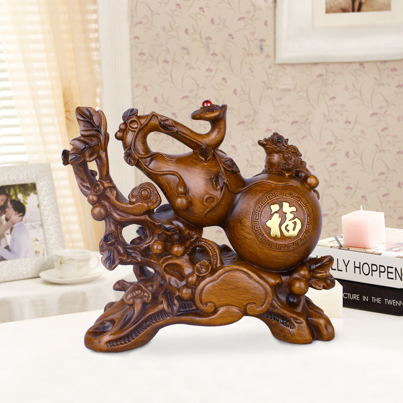 Resin crafts ou shi wood color zhaocai fu gourd display creative sitting room TV cabinet decoration business gifts