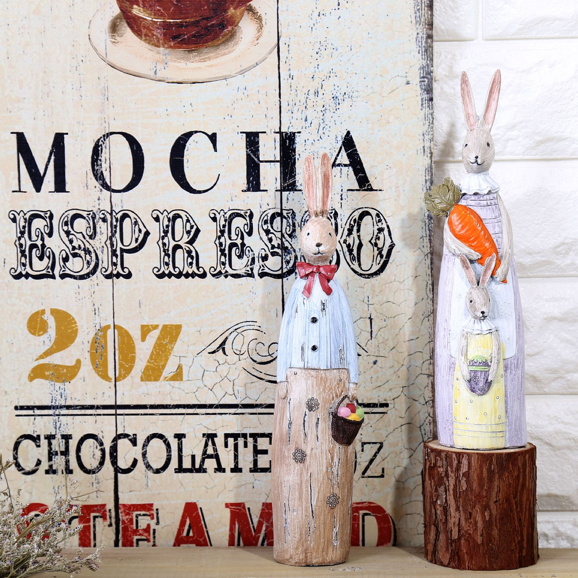 Retro Distressed Wood Carving Resin Decorations Home Gifts &amp; Crafts Creative Lovers Rabbit Decoration New E20