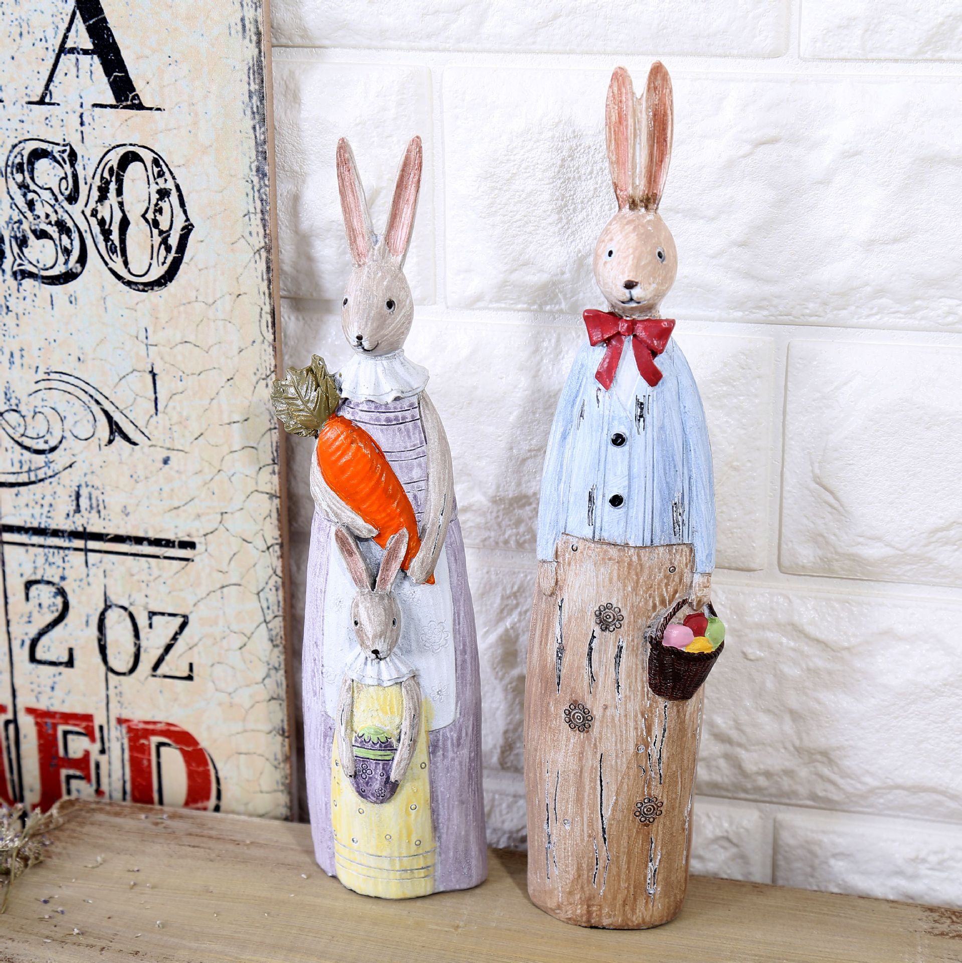 Retro Distressed Wood Carving Resin Decorations Home Gifts & Crafts Creative Lovers Rabbit Decoration New E20