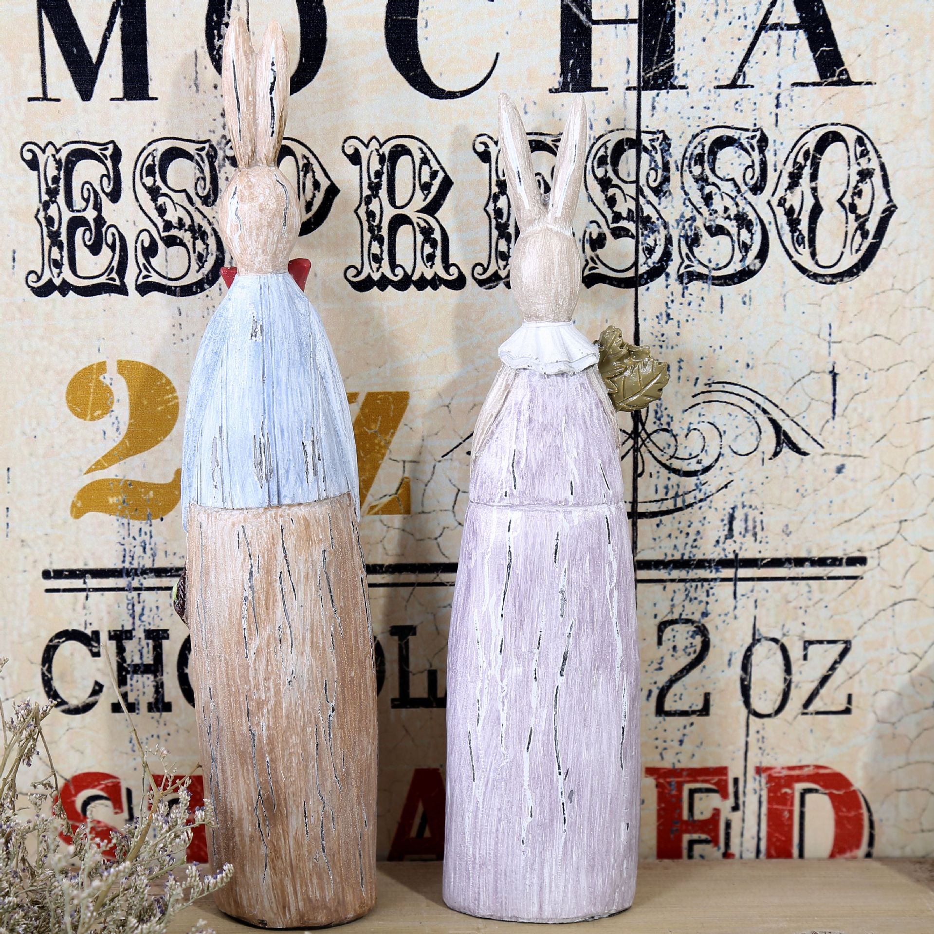 Retro Distressed Wood Carving Resin Decorations Home Gifts & Crafts Creative Lovers Rabbit Decoration New E20