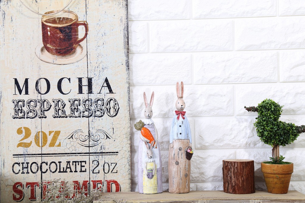Retro Distressed Wood Carving Resin Decorations Home Gifts & Crafts Creative Lovers Rabbit Decoration New E20