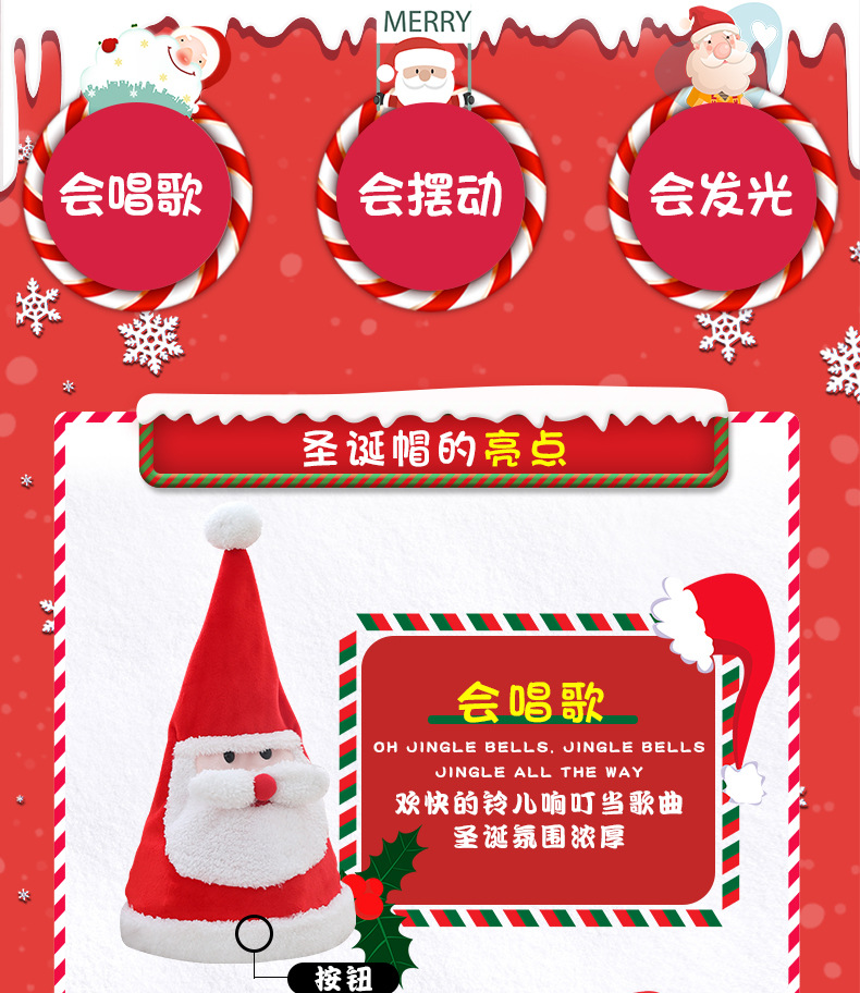 Christmas hat Plush Toy Electric Santa Claus Hat Moving Singing with Concert Luminous Hat Christmas Gift Christmas hat Plush Toy Electric Santa Claus Hat Moving Singing with Concert Luminous Hat Christmas Gift