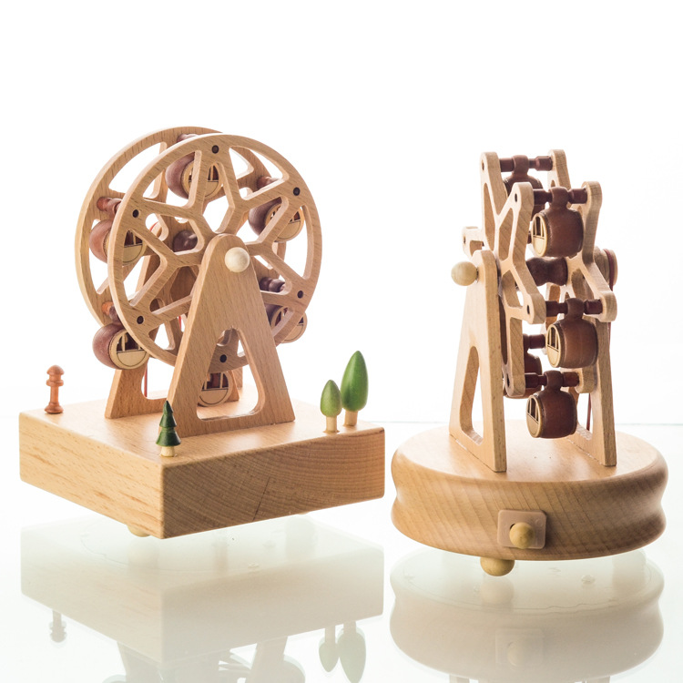 Manufacturer&#039;s Handicraft Nordic Minimalist Style Sky City Rotating Music Box Music Box Solid Wood Crafts