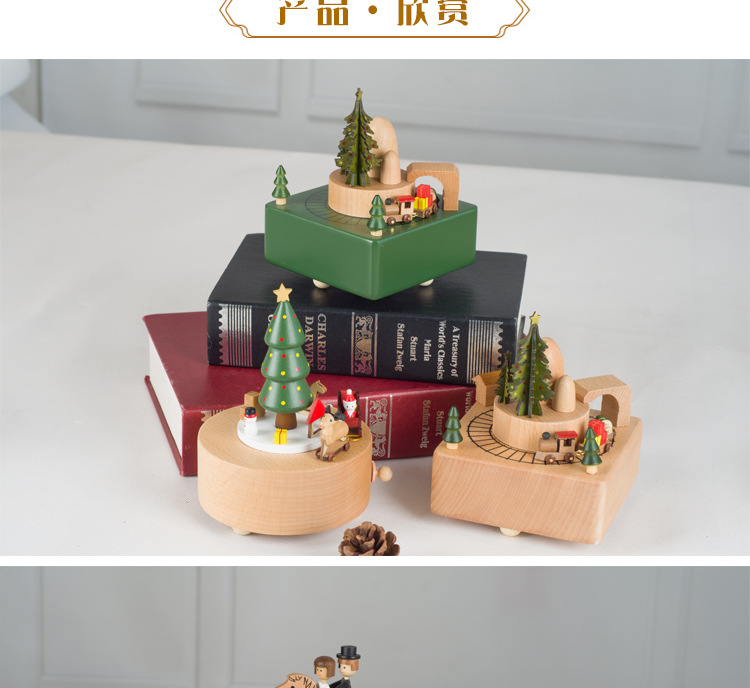 Manufacturer's Handicraft Nordic Minimalist Style Sky City Rotating Music Box Music Box Solid Wood Crafts