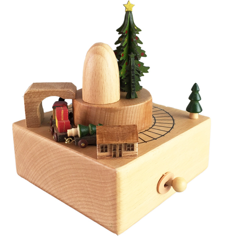Manufacturer&#039;s Handicraft Nordic Minimalist Style Sky City Rotating Music Box Music Box Solid Wood Crafts