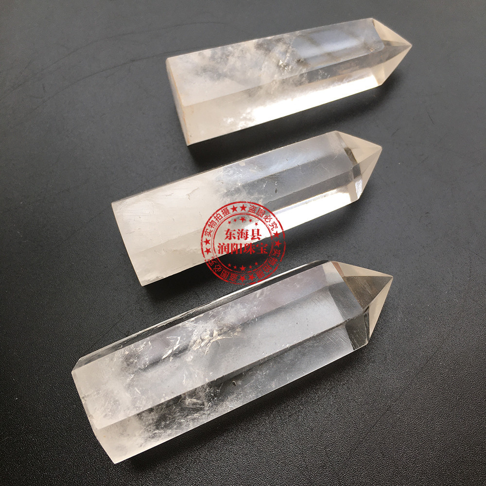 Natural White Crystal Point Original Stone Polishing Crafts Energy Stone Hexagonal Single Pointed Column Decoration