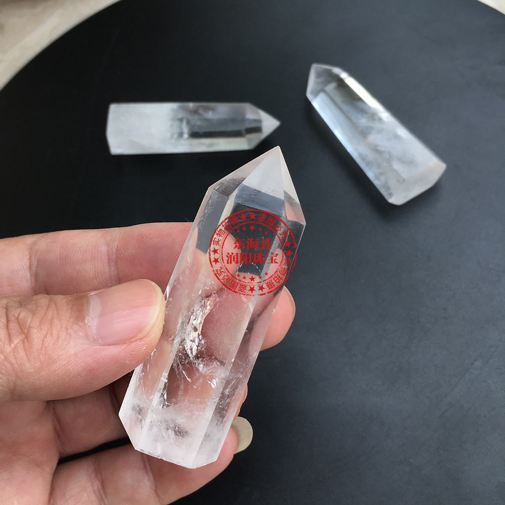 Natural White Crystal Point Original Stone Polishing Crafts Energy Stone Hexagonal Single Pointed Column Decoration