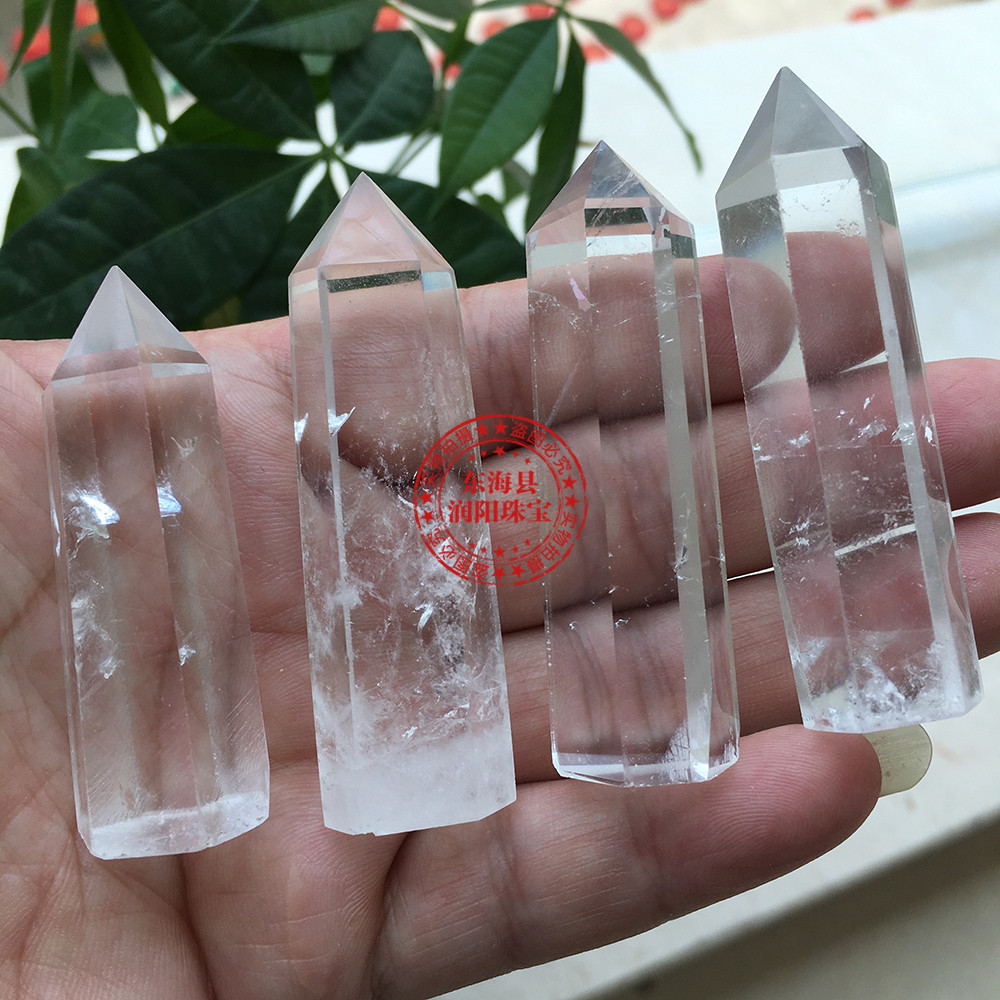 Natural White Crystal Point Original Stone Polishing Crafts Energy Stone Hexagonal Single Pointed Column Decoration