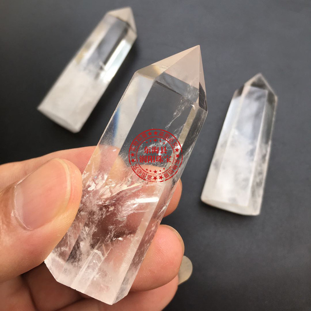Natural White Crystal Point Original Stone Polishing Crafts Energy Stone Hexagonal Single Pointed Column Decoration