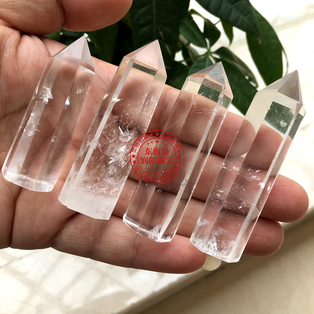 Natural White Crystal Point Original Stone Polishing Crafts Energy Stone Hexagonal Single Pointed Column Decoration