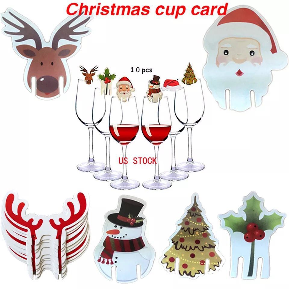 Wine Glass Hot Selling Christmas Hat Wine Glass Christmas Wine Glass Card Instert Snowman Elk Horn Cup Card Wine Instert