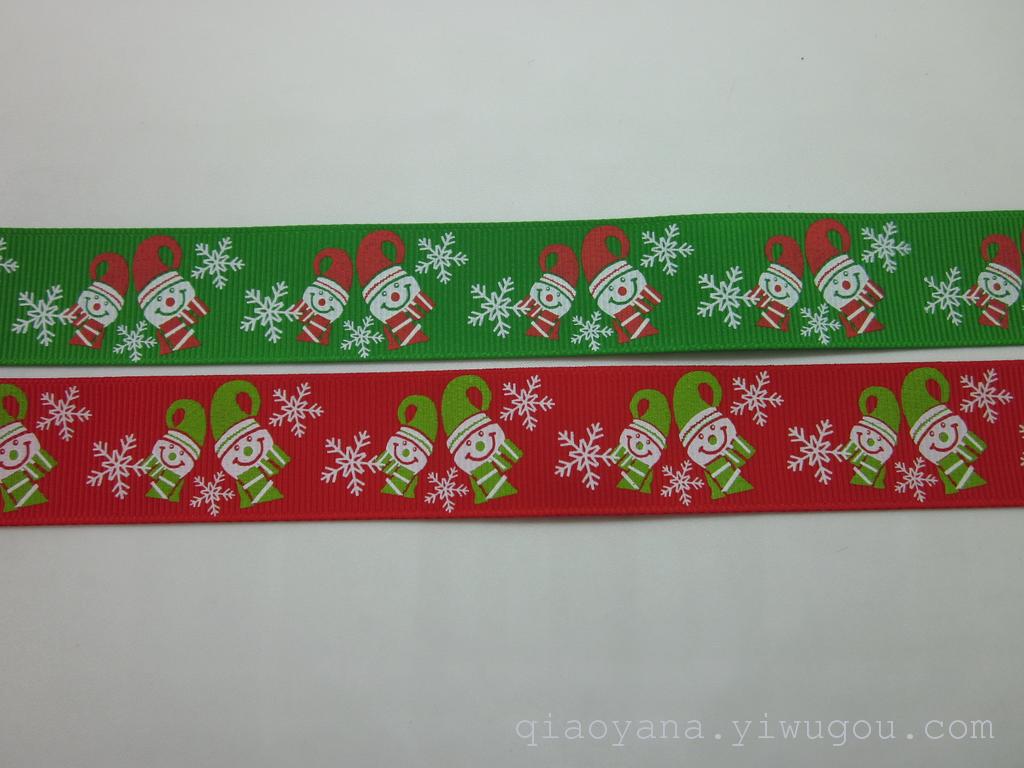 Factory Direct Sales Ribbon Printing Christmas Hat Printing Ribbon 2.5Cm Ribbed Band Printing Christmas Snowflake Bell