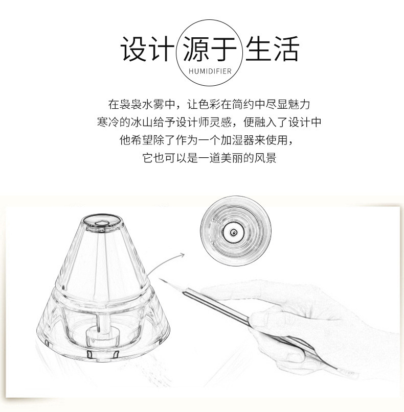 New Iceberg Humidifier USB Luminous Creative Mini Air Purifier Crystal Crafts
