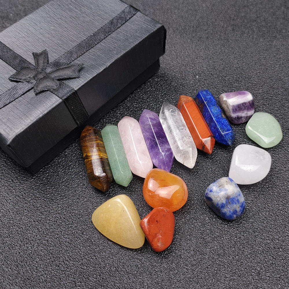 Hexagon Prism Set Green Gold Double Acuturris Dongling Tiger Eye Amethyst Pink Crystal Crafts