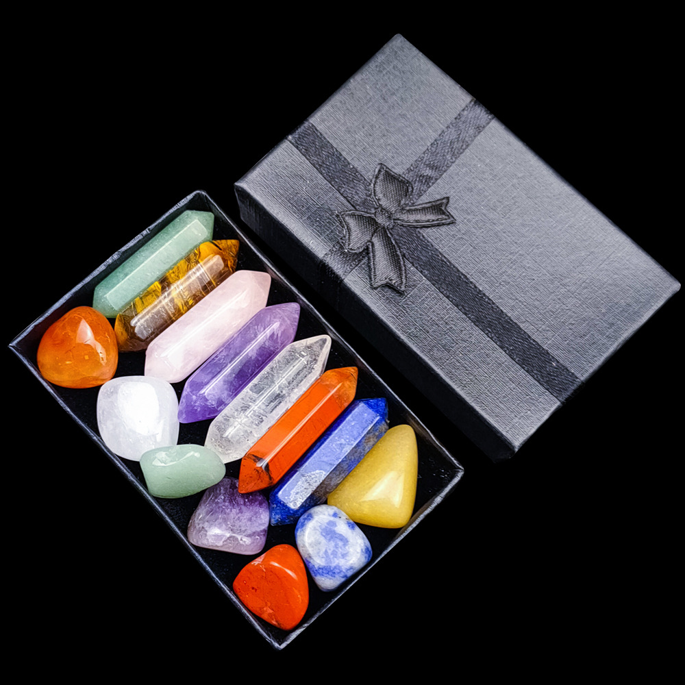 Hexagon Prism Set Green Gold Double Acuturris Dongling Tiger Eye Amethyst Pink Crystal Crafts