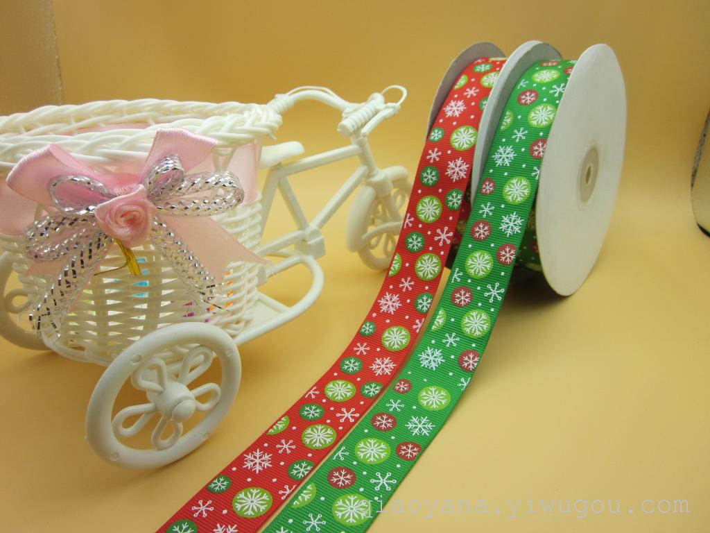 Factory Direct Sales Ribbon Printing Christmas Hat Printing Ribbon 2.5cm Ribbed Band Printing Christmas Snowflake Bell