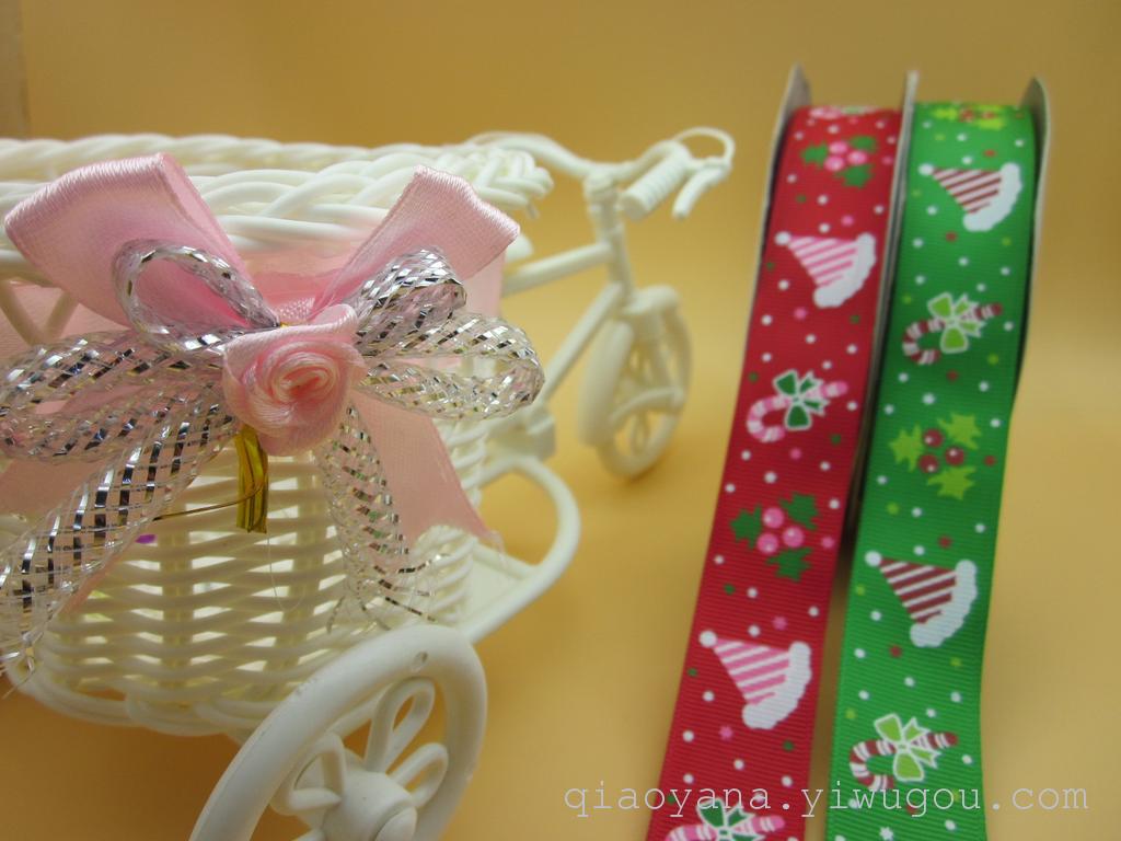 Factory Direct Sales Ribbon Printing Christmas Hat Printing Ribbon 2.5cm Ribbed Band Printing Christmas Snowflake Bell