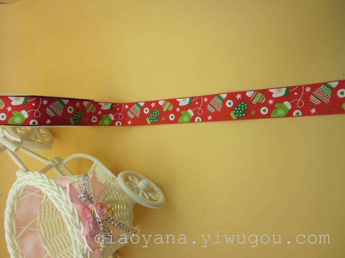 Factory Direct Sales Ribbon Printing Christmas Hat Printing Ribbon 2.5cm Ribbed Band Printing Christmas Snowflake Bell
