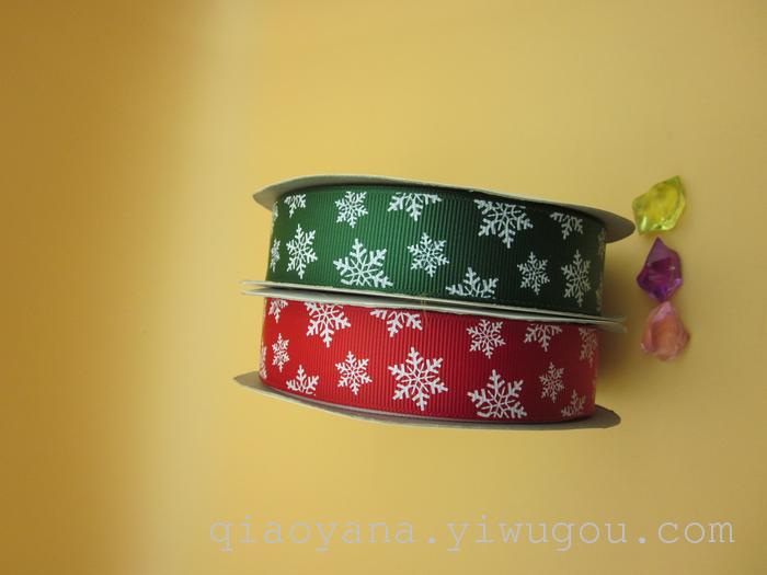 Factory Direct Sales Ribbon Printing Christmas Hat Printing Ribbon 2.5cm Ribbed Band Printing Christmas Snowflake Bell