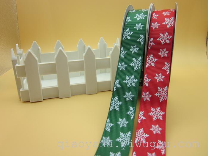 Factory Direct Sales Ribbon Printing Christmas Hat Printing Ribbon 2.5cm Ribbed Band Printing Christmas Snowflake Bell
