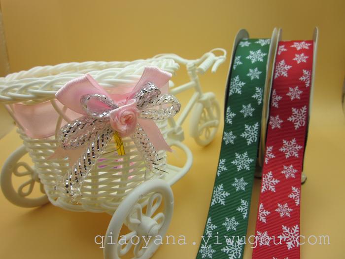 Factory Direct Sales Ribbon Printing Christmas Hat Printing Ribbon 2.5cm Ribbed Band Printing Christmas Snowflake Bell