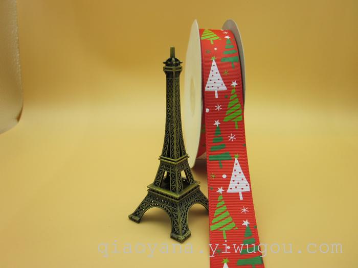Factory Direct Sales Ribbon Printing Christmas Hat Printing Ribbon 2.5cm Ribbed Band Printing Christmas Snowflake Bell