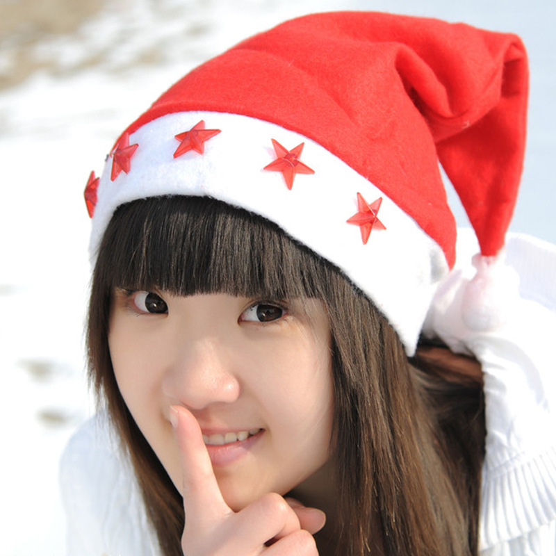 Christmas Hat with Light Christmas Christmas Hat Luminous Cap Lamp Cap Flashing Hat Five-Pointed Star Will Shine