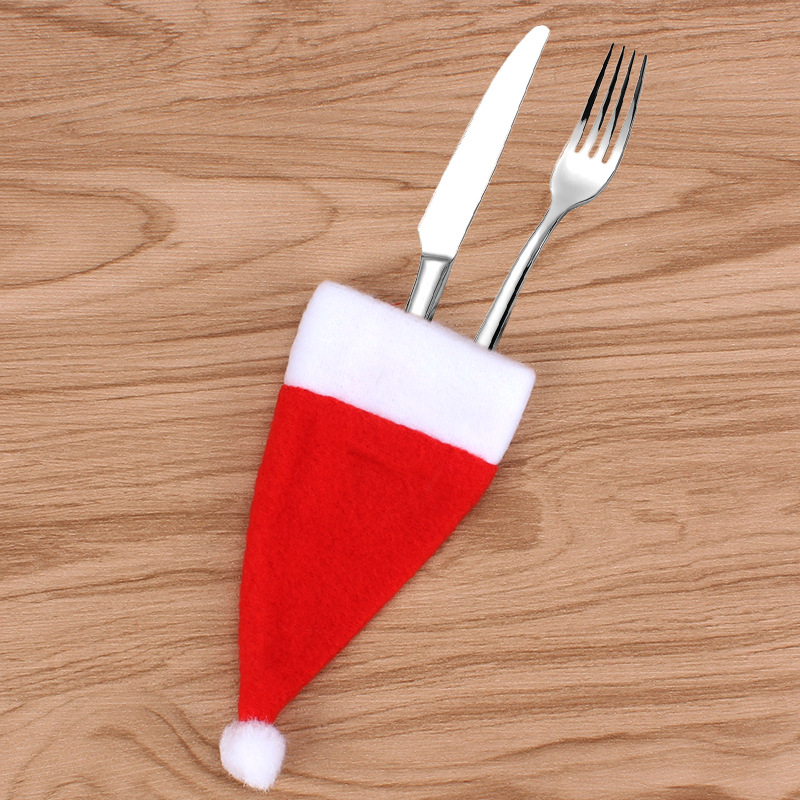 Christmas Small Hat Non-Woven Cap Christmas Hat Knife and Fork Set Christmas Wine Bottle Decoration Christmas Supplies