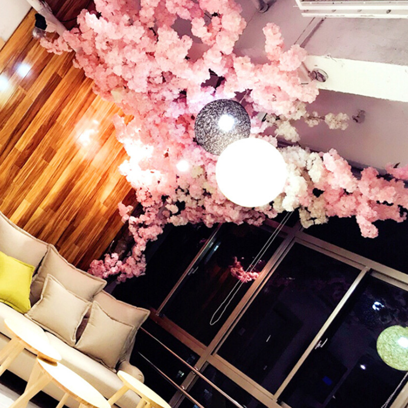Simulation Cherry Blossom Branch Pear Flower Branch Three Fork with Green Leaf Flower Wedding     Artificial Flower