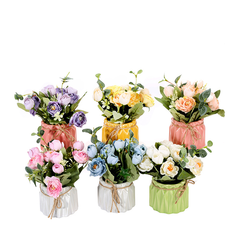Han Style Rose Artificial Flower Set Fake Flower Dining Table Living Room Coffee Table Silk Flower Decoration Floriculture Decoration Pendulum