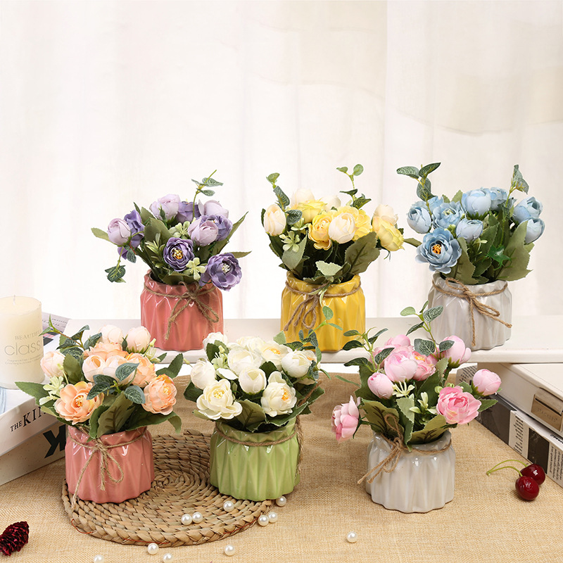 Han Style Rose Artificial Flower Set Fake Flower Dining Table Living Room Coffee Table Silk Flower Decoration Floriculture Decoration Pendulum