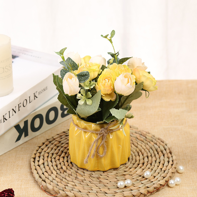 Han Style Rose Artificial Flower Set Fake Flower Dining Table Living Room Coffee Table Silk Flower Decoration Floriculture Decoration Pendulum