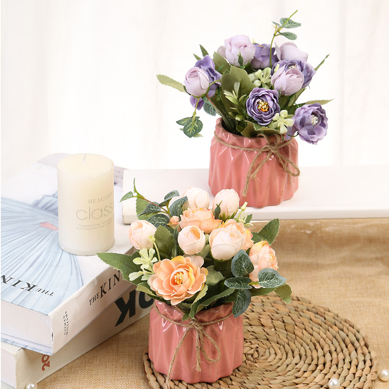 Han Style Rose Artificial Flower Set Fake Flower Dining Table Living Room Coffee Table Silk Flower Decoration Floriculture Decoration Pendulum