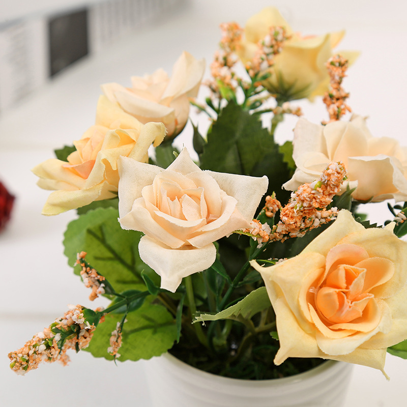 Han Style Rose Artificial Flower Set Fake Flower Dining Table Living Room Coffee Table Silk Flower Decoration Floriculture Decoration Pendulum