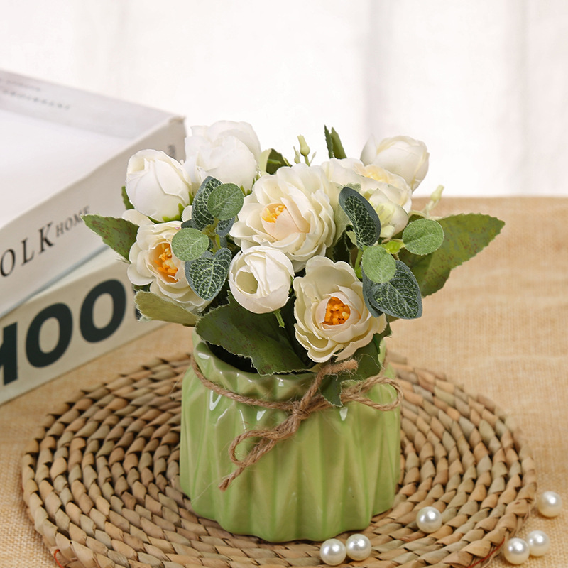 Han Style Rose Artificial Flower Set Fake Flower Dining Table Living Room Coffee Table Silk Flower Decoration Floriculture Decoration Pendulum