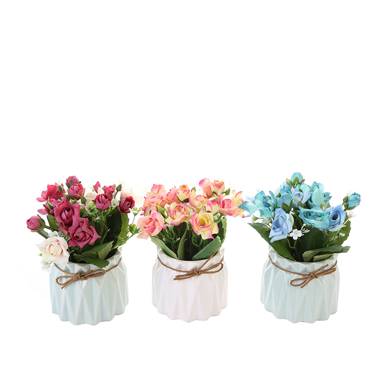 Shop Office Showcase Decoration Simulation Potted Small Ornaments Greenery and Fake Flowers Plant Living Room Artificial Flower Wholesale