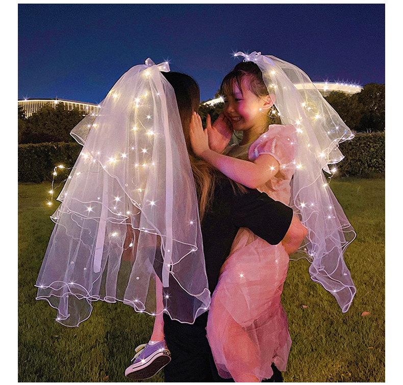 Wedding Flower Girl Super Fairy Luminous Veil with Light Clip TikTok Same Style Children Baby Hairpin Parent-Child Photography Artifact
