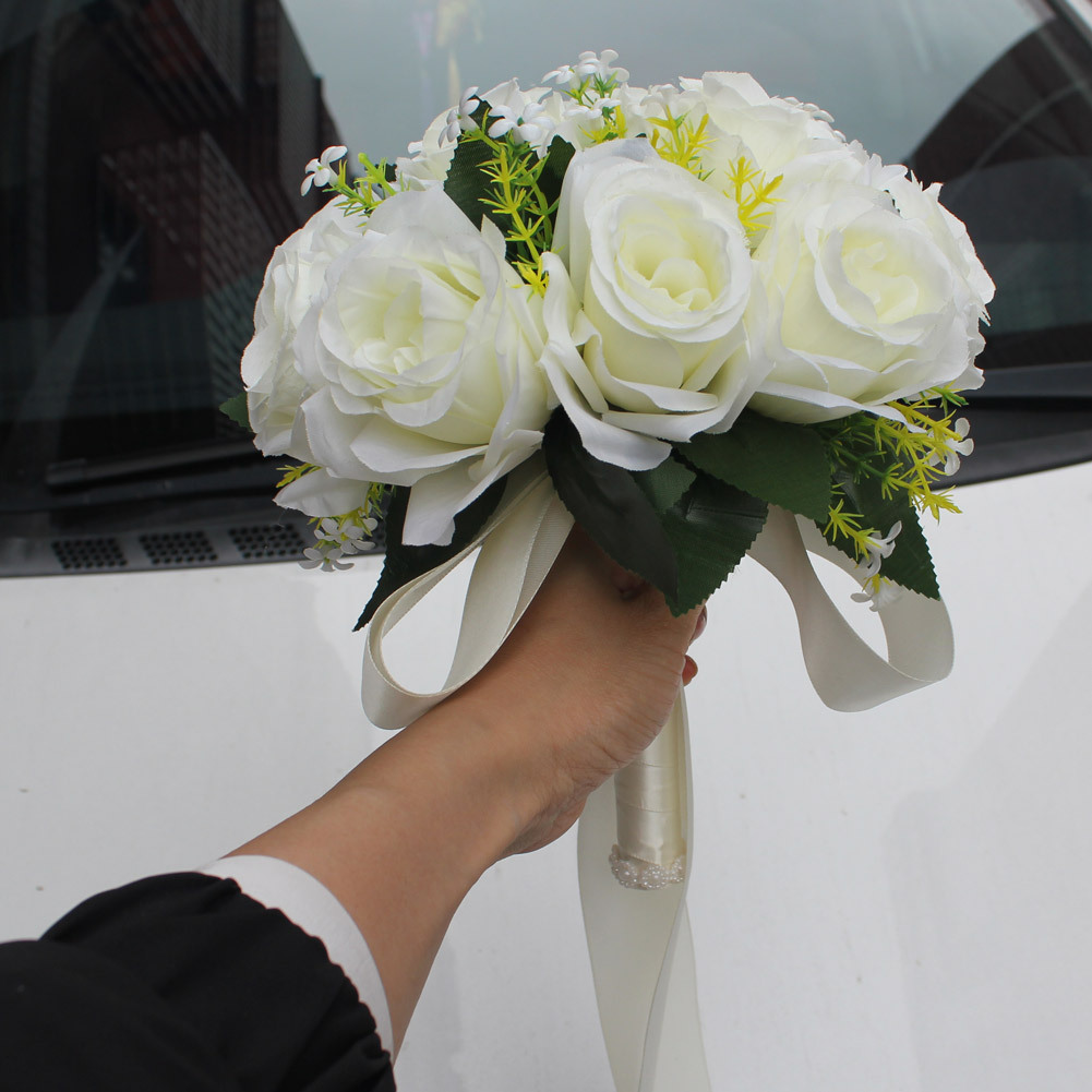 Wifelai New Artificial Silk Flower Beige Rose Bouquet Wedding Bridal Bridal Bouquet