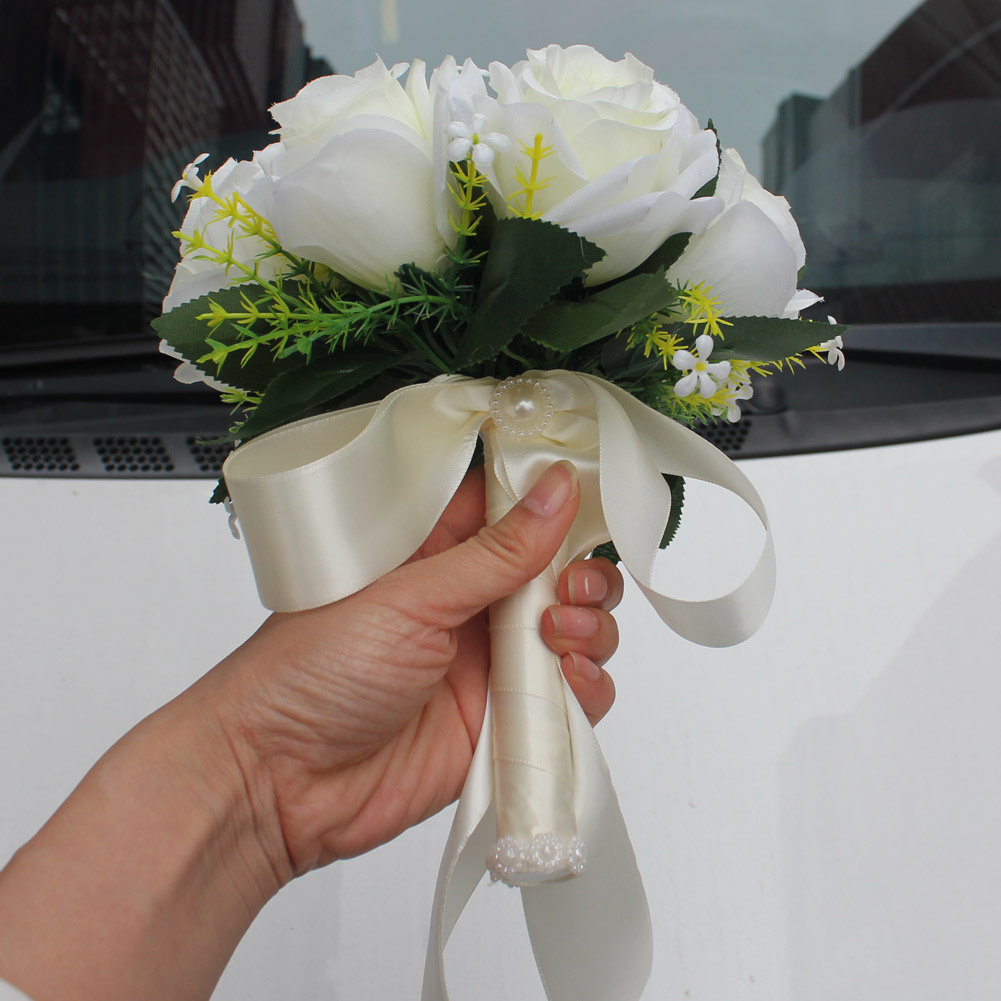 Wifelai New Artificial Silk Flower Beige Rose Bouquet Wedding Bridal Bridal Bouquet