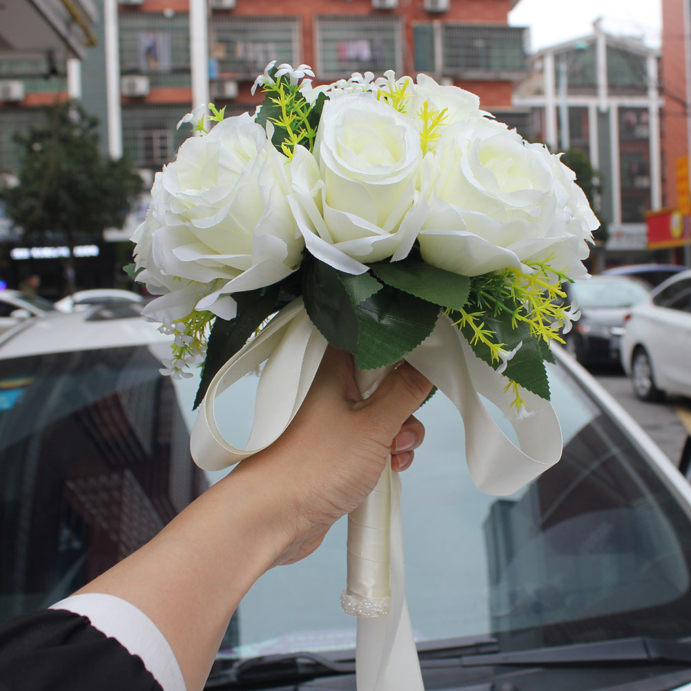 Wifelai New Artificial Silk Flower Beige Rose Bouquet Wedding Bridal Bridal Bouquet