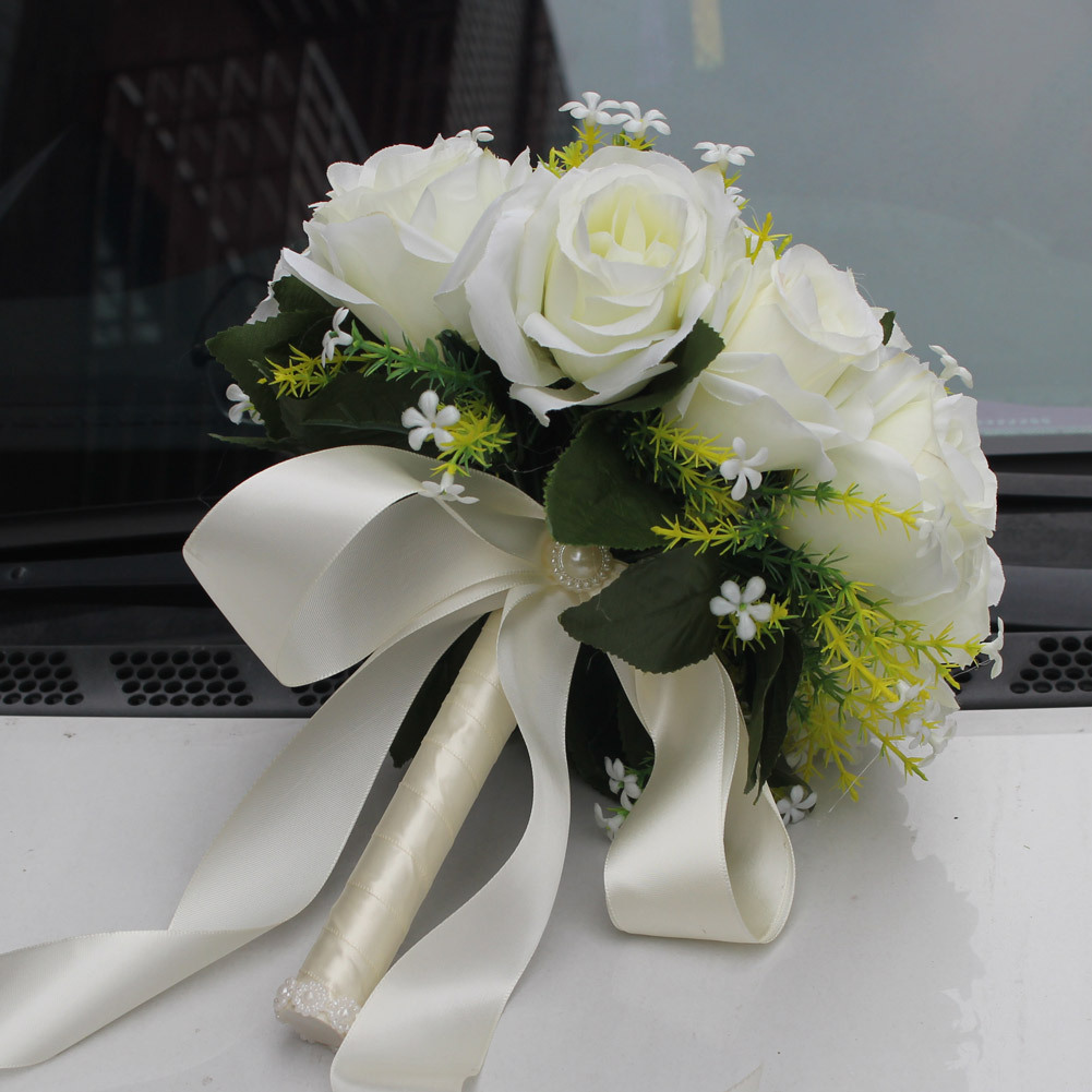 Wifelai New Artificial Silk Flower Beige Rose Bouquet Wedding Bridal Bridal Bouquet