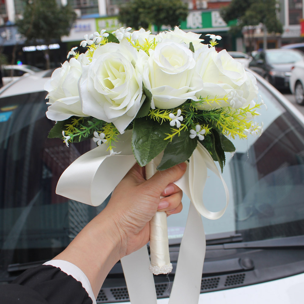 Wifelai New Artificial Silk Flower Beige Rose Bouquet Wedding Bridal Bridal Bouquet